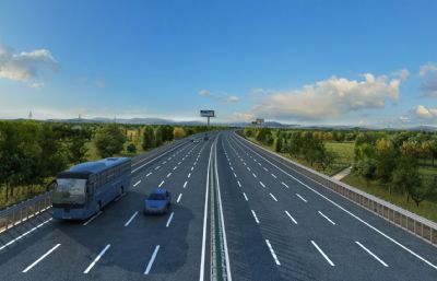 高速公路施工动画,柏油马路施工维修,公路修路场景3dmax模型