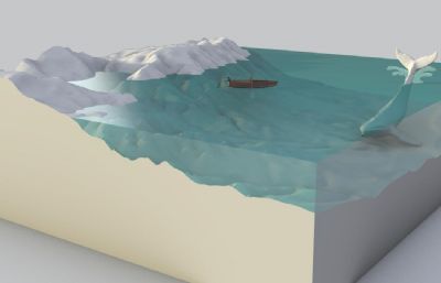 蓝鲸渔船海岸场景rhino模型