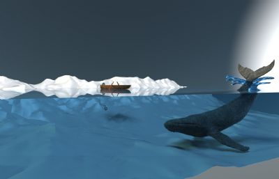 蓝鲸渔船海岸场景rhino模型3