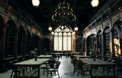 中世纪古典欧式图书馆UE模型