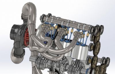 6缸1.6L发动机内部结构step模型