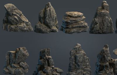 石头,巨砾组合3dmax模型