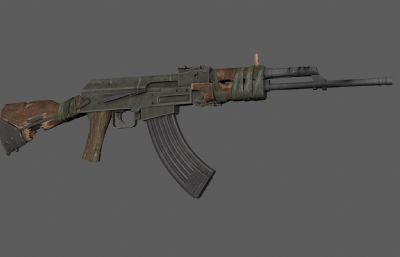破旧的AK-47突击步枪,游戏武器
