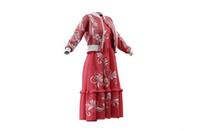 红色国风夹克+连衣裙