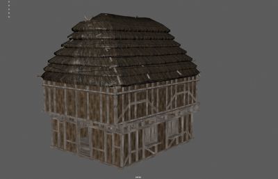 木制仓库 中世纪房屋 茅草屋塌陷模型