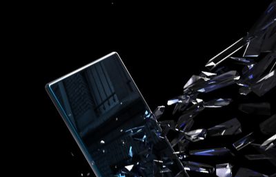 手机撞击玻璃破碎海报效果keyshot模型