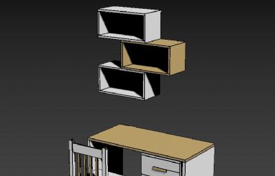 课桌书桌+顶柜模型