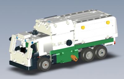 积木拼装垃圾车玩具stp模型
