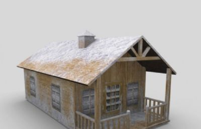 低多边形下雪小屋,木屋