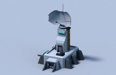 卡通雷达站,办公楼,服务站建筑组合blender模型