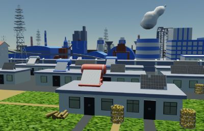 乡镇乡村工厂,发电站场景blender模型