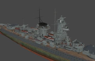 格拉夫-施佩海军上将号袖珍战列舰max,fbx模型