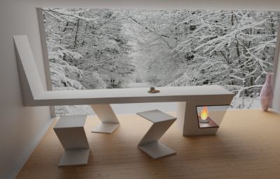 雪景房间blender模型