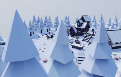 森林木屋雪景FBX模型
