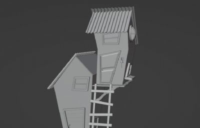 带梯子的双层木屋blender模型