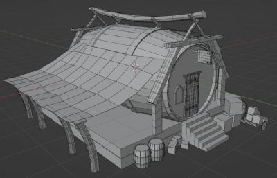 酒桶房屋blender模型