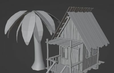 海边椰子树,木屋组合blender,fbx,obj模型