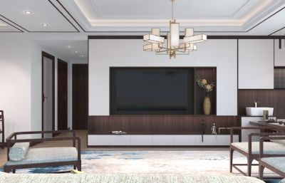 新中式客厅,沙发电视背景墙设计效果图