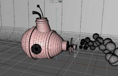 粉色动态潜水艇,喷尾气动画C4D模型