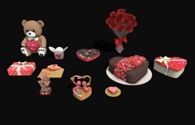 巧克力蛋糕,鲜花小熊等七夕情人节礼物