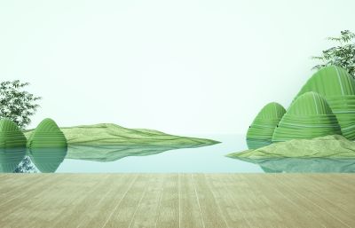 湖泊上的粽子竹叶林海报C4D模型