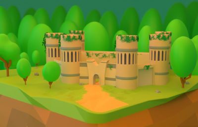 低聚卡通森林城堡blender模型