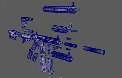 m4突击步枪,模块化套装枪3DMAYA模型