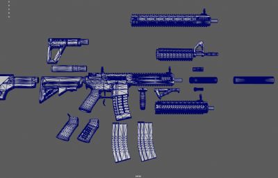 m4突击步枪,模块化套装枪3DMAYA模型