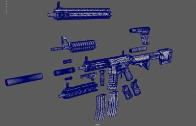 m4突击步枪,模块化套装枪3DMAYA模型