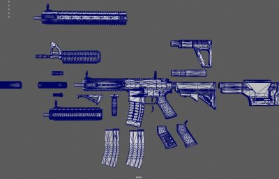 m4突击步枪,模块化套装枪3DMAYA模型