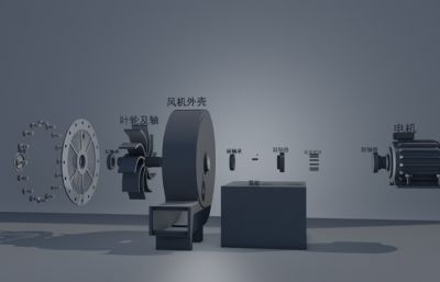 风机/鼓风机/机械鼓风机拆解C4D,OBJ模型