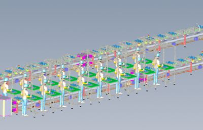 产品组装倍速链流水线+生产工人solidworks模型