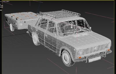 经典拉达汽车,拖车3dmax模型