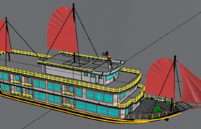 带帆的双层大游船,游轮rhino模型