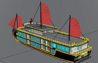 带帆的双层大游船,游轮rhino模型