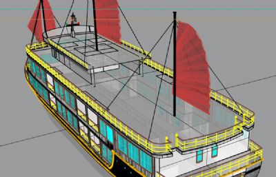 带帆的双层大游船,游轮rhino模型