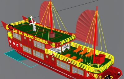 带帆的现代游轮游船rhino模型