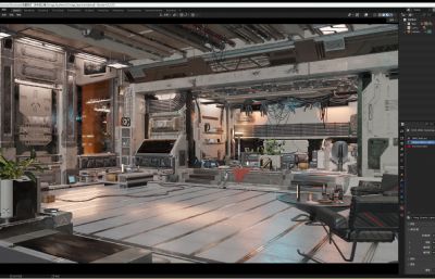 科幻太空站公寓场景blender模型