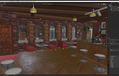 国外酒吧室内外整体效果blender模型