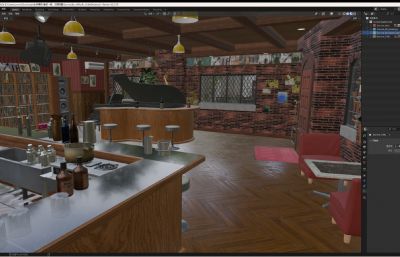 国外酒吧室内外整体效果blender模型