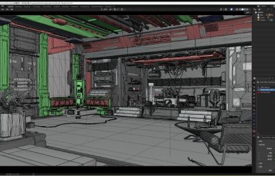 科幻太空站公寓场景blender模型