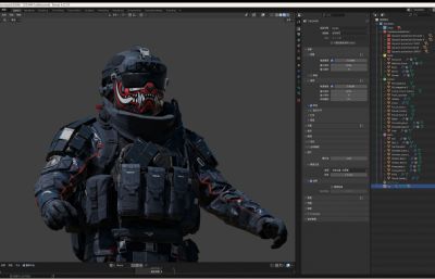 鬼武者面具特种兵blender模型