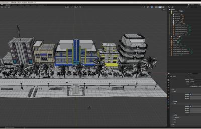 国外城市街道,商业街blender模型
