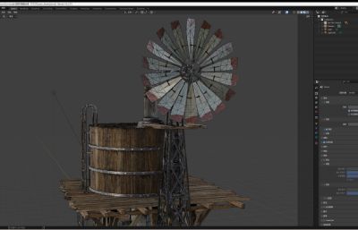 带风能装置的水塔blender模型