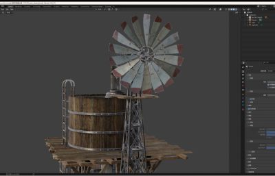 带风能装置的水塔blender模型
