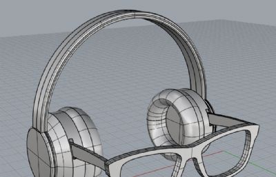 搭载无镜片眼镜的头戴式蓝牙耳机rhino模型