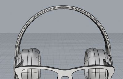 搭载无镜片眼镜的头戴式蓝牙耳机rhino模型
