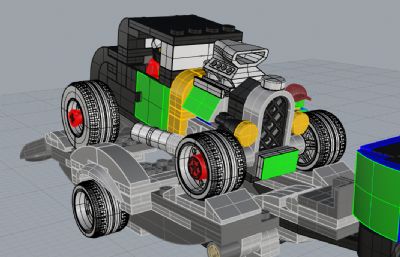 积木玩具车 越野拖车