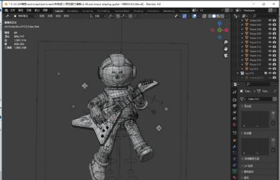 宇航员玩吉他3D插图blender模型