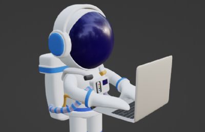 宇航员站立使用笔记本电脑工作3D插图